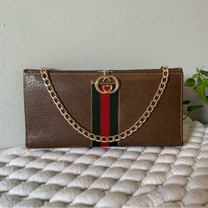 GUCCI Long Wallet Clutch on Chain Crossbody Bag Sherry Line